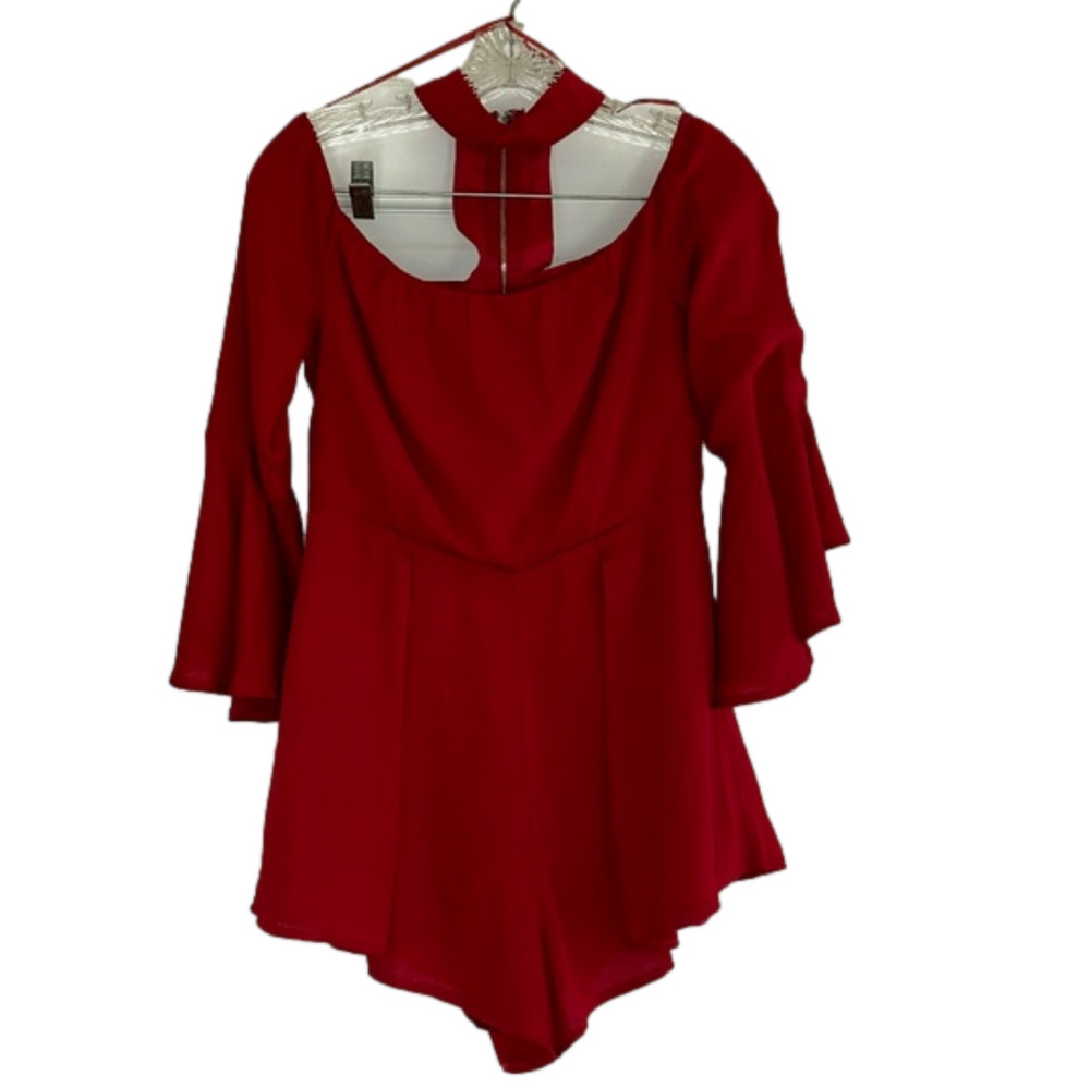 Red Romper w/ a Choker Detail: Size L